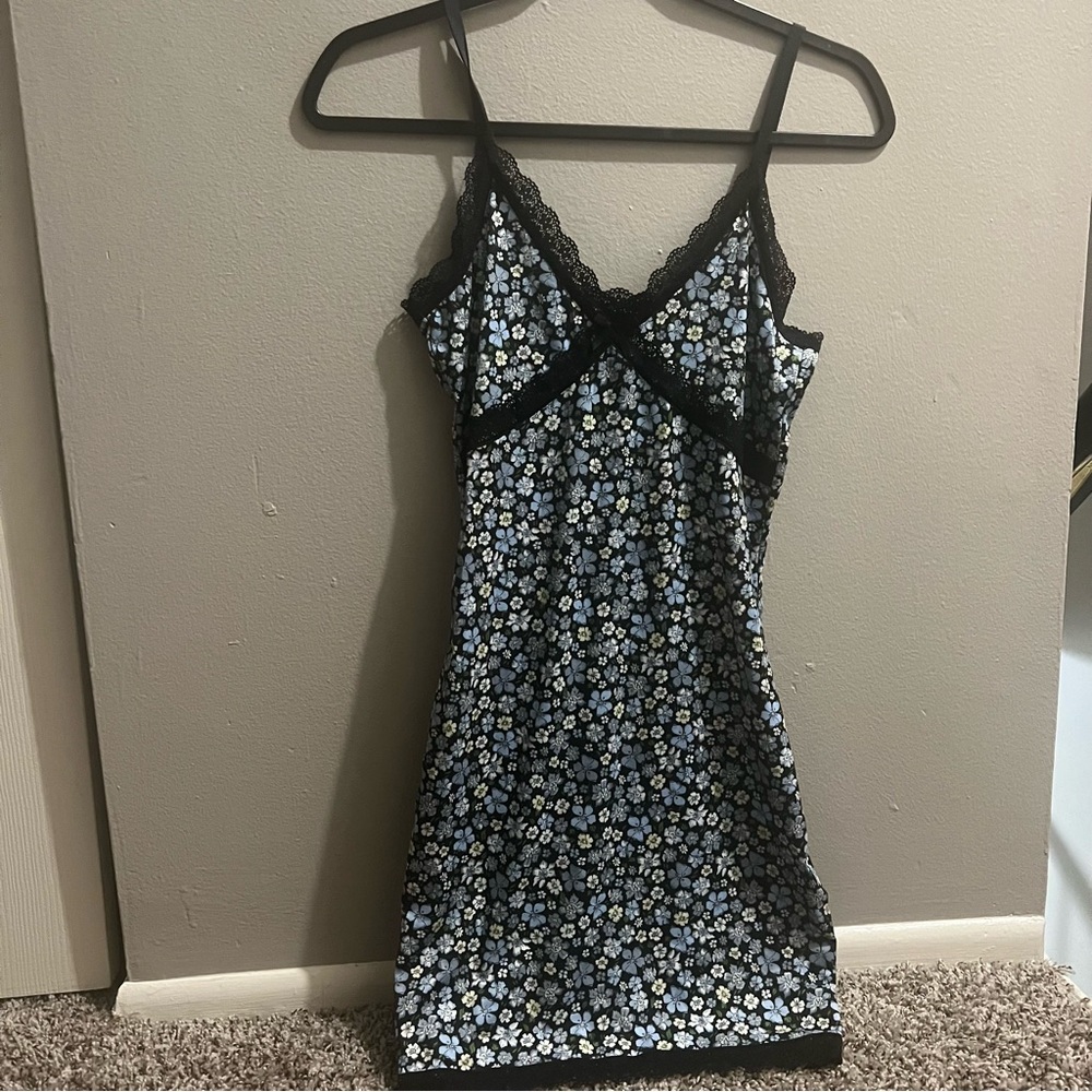 Blue Floral Lace Mini Dress